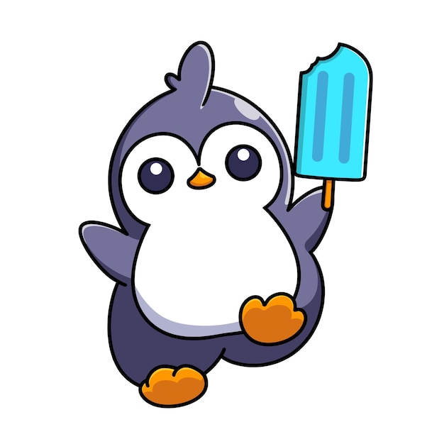 Lindo pingüino con un popcycle - personaje de dibujos animados - ilustración vectorial