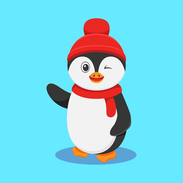 lindo, pingüino, posición, caricatura, vector, ilustración