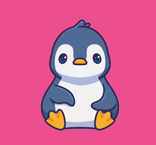 Lindo pingüino sentado tranquilo aislado dibujos animados animal ilustración estilo plano etiqueta icono diseño