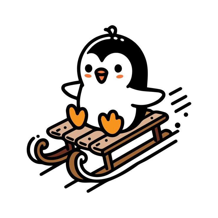 El lindo pingüino en la tabla de patinaje sobre hielo