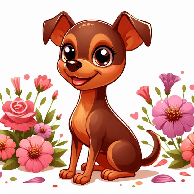 Lindo Pinscher Miniatura El perro de dibujos animados de estilo vectorial de fondo blanco