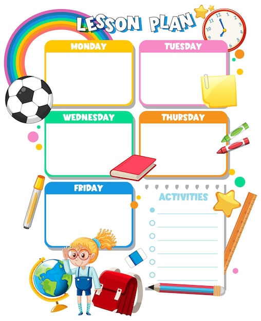 Lindo plan de lección para estudiantes con decoración de dibujos animados