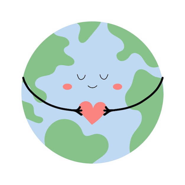 El lindo planeta Tierra abrazando un corazón que simboliza el amor y el cuidado por el medio ambiente
