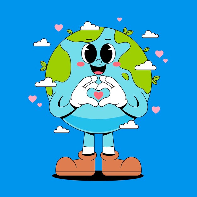 El lindo planeta Tierra que da el signo del corazón Ilustración de dibujos animados
