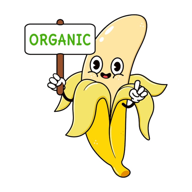 Lindo plátano gracioso con una inscripción vector de carácter orgánico dibujado a mano caricatura tradicional