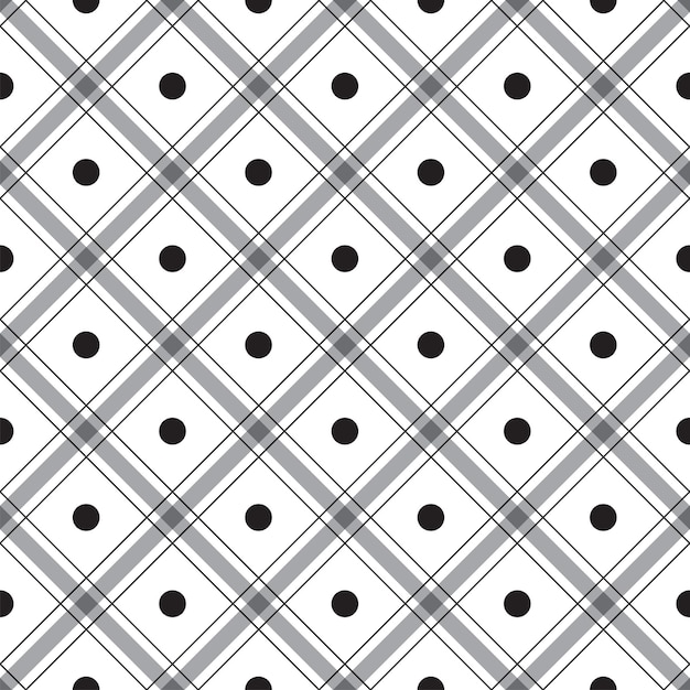 Lindo Polkadot Círculo Redondo Punto Geometría Elemento Negro Blanco Gris Raya diagonal Línea rayada Inclinación A cuadros Cuadros Tartán Buffalo Scott Gingham Patrón Cuadrado Fondo Vector Ilustración de dibujos animados