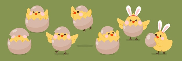 Vector lindo pollito en ilustración de vector de carácter de cáscara de huevo