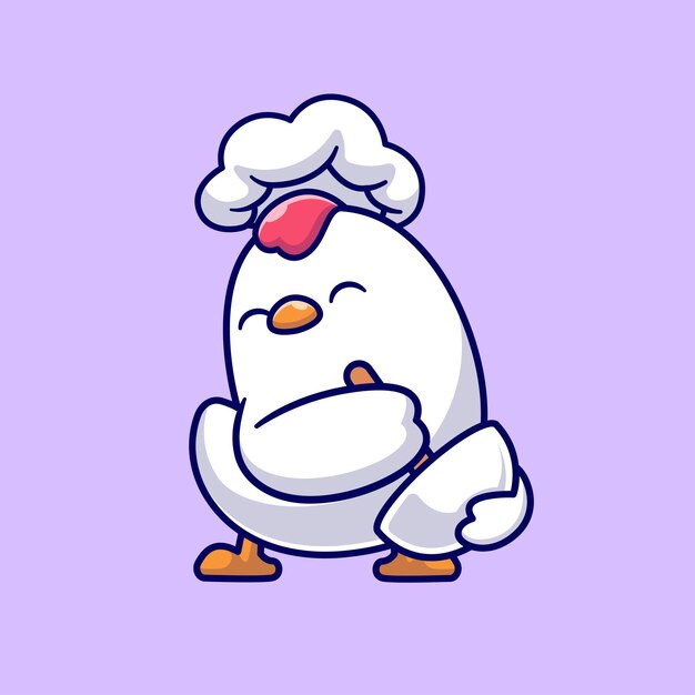 Lindo Pollo Chef Cocinar Dibujos Animados Vector Icono Ilustración Comida Animal Icono Concepto Aislado Plano