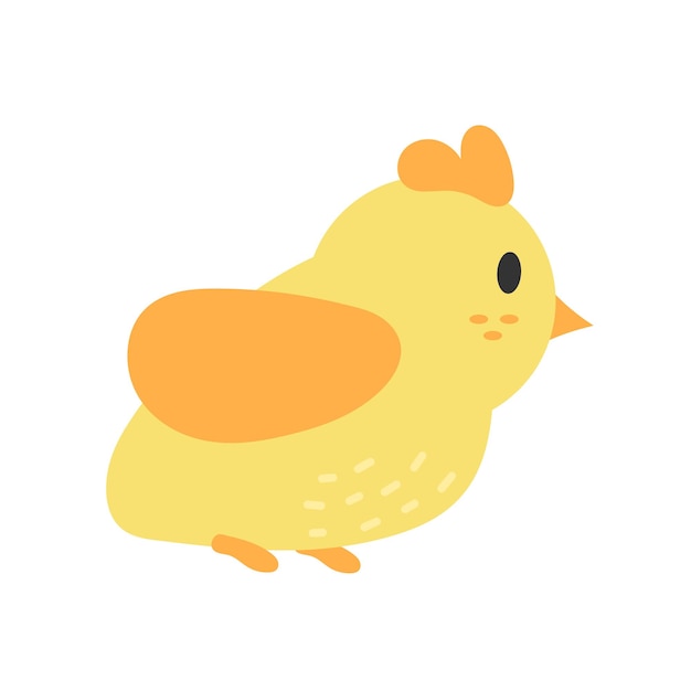Lindo pollo de dibujos animados. Pollo amarillo divertido en estilo simple dibujado a mano, ilustración vectorial.