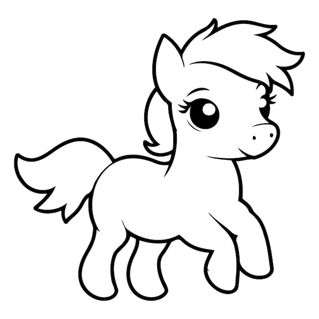 El lindo pony de dibujos animados aislado sobre un fondo blanco