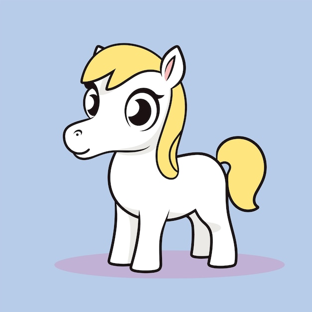 Lindo pony de dibujos animados cola de melena amarilla feliz caballo blanco niños fantasía infantil personaje animal divertido