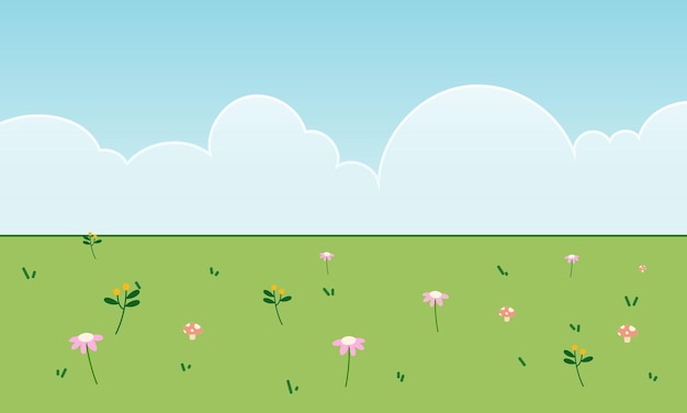 El lindo prado de dibujos animados de Kawaii El paisaje de fondo