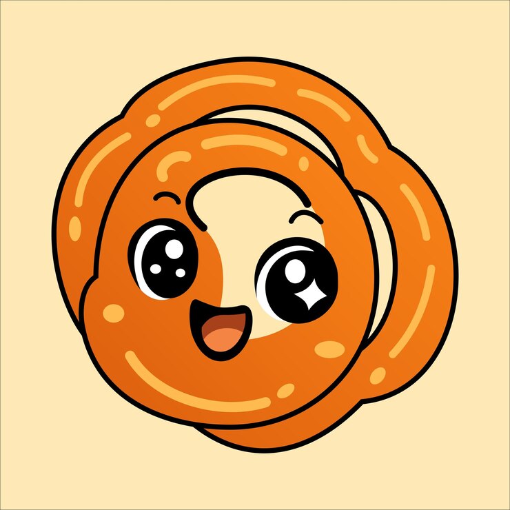 Un lindo pretzel de dibujos animados con una cara feliz