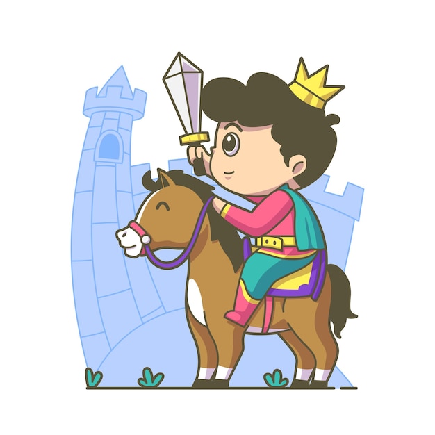 Vector lindo, príncipe, niño, con, caballo, ilustración