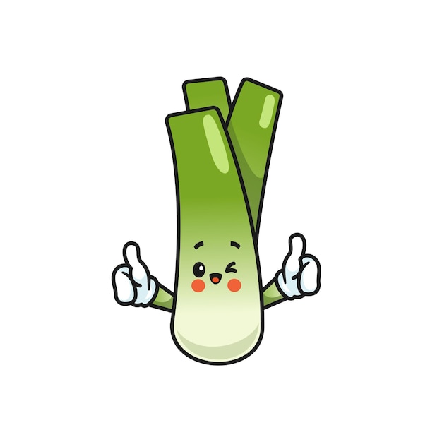 Lindo puerro vegetal kawaii vector de dibujos animados