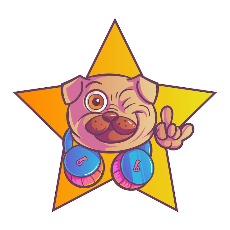 Vector lindo pug con auriculares y guiño ilustración vectorial