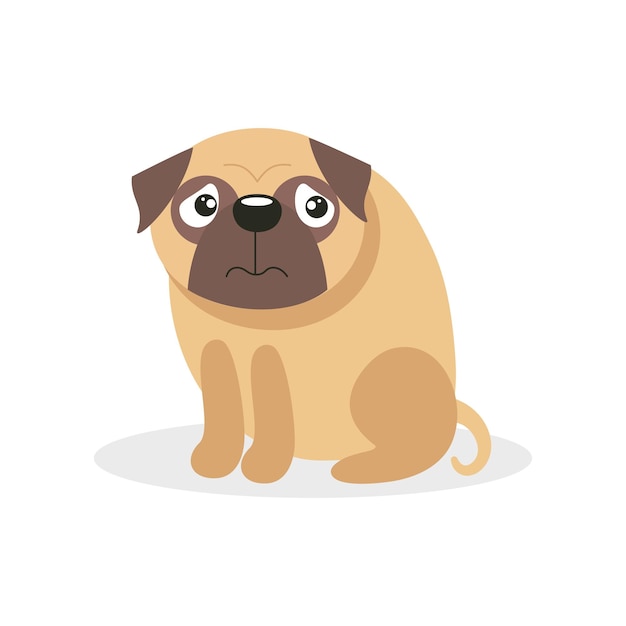 Lindo pug divertido perro carácter mascota perro dibujos animados vector ilustración sobre un fondo blanco