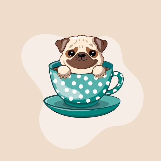 Lindo pug ilustración en una taza ilustración vectorial