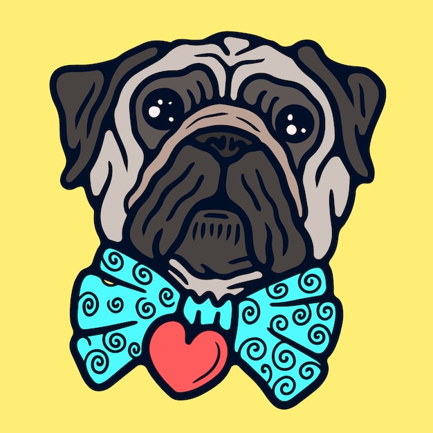 Lindo pug con una pajarita vector de tatuaje de la vieja escuela