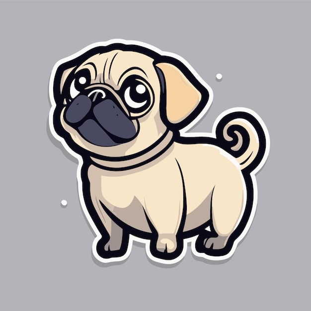 Vector lindo, pug, posición, y, mirar