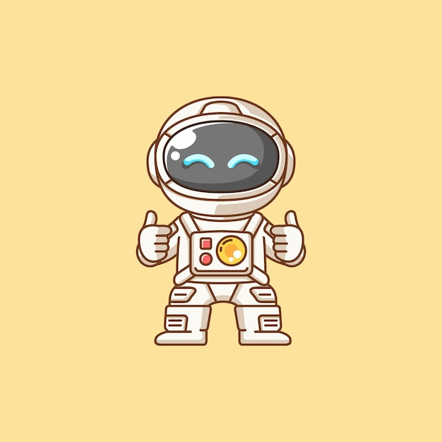 Lindo pulgar de astronauta kawaii chibi personaje mascota ilustración estilo de contorno