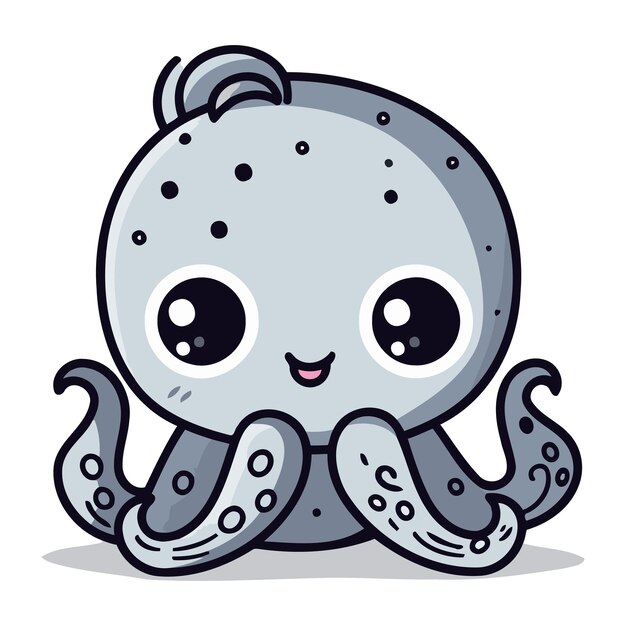 Lindo pulpo de dibujos animados ilustración vectorial aislada en fondo blanco