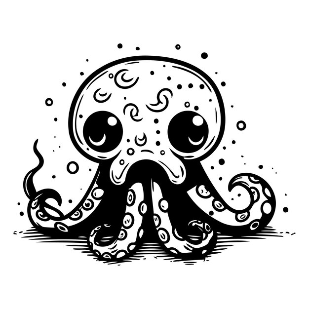 Vector lindo pulpo de dibujos animados ilustración vectorial aislada sobre un fondo blanco