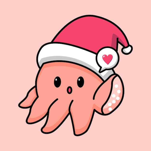 Lindo pulpo con diseño de dibujos animados de sombrero de navidad