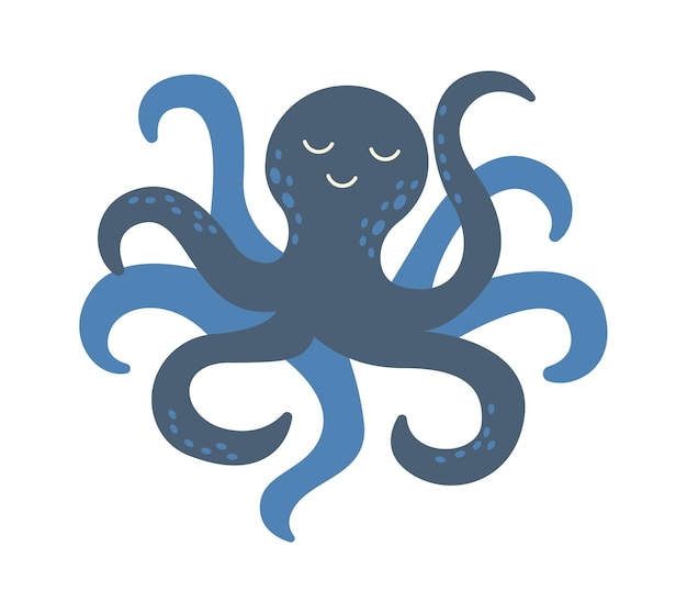 Lindo pulpo icono plano dormir animal del océano