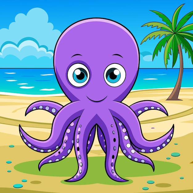 Vector lindo pulpo de mar dibujado a mano plano elegante mascota de dibujos animados personaje dibujo pegatina concepto de icono