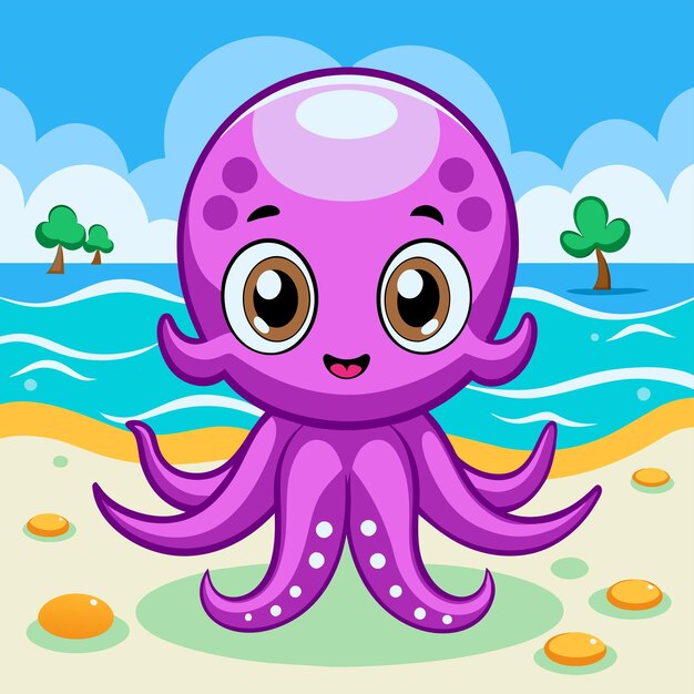 Vector lindo pulpo de mar dibujado a mano plano elegante mascota de dibujos animados personaje dibujo pegatina concepto de icono