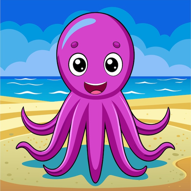 Lindo pulpo de mar dibujado a mano plano elegante mascota de dibujos animados personaje dibujo pegatina concepto de icono