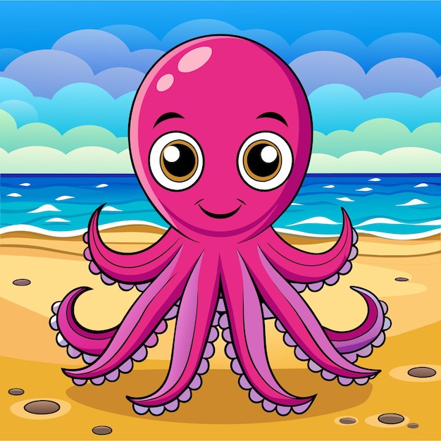 Vector lindo pulpo de mar dibujado a mano plano elegante mascota de dibujos animados personaje dibujo pegatina concepto de icono