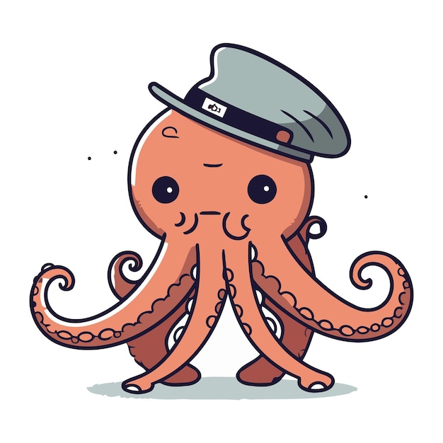 Vector lindo pulpo en sombrero ilustración vectorial en estilo de dibujos animados