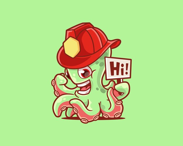 Lindo pulpo sonriente sosteniendo letrero de dibujos animados