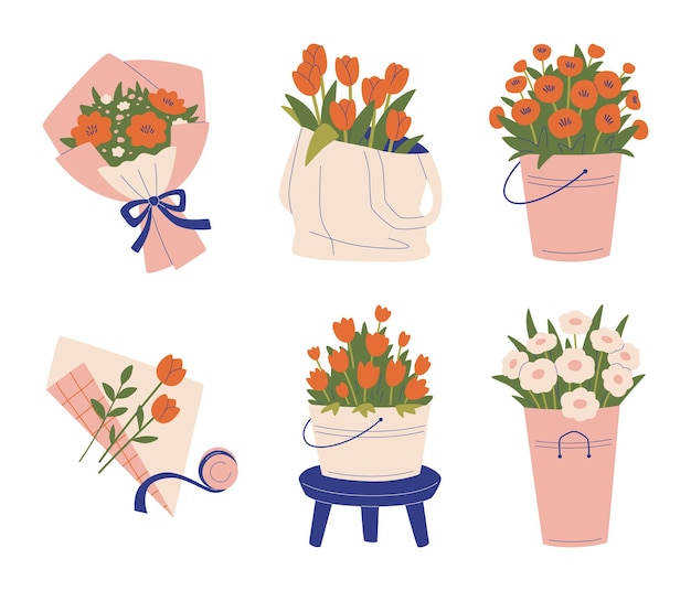 Un lindo racimo de flores Conjunto de ilustraciones