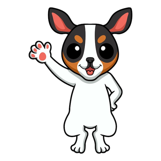 Lindo rat terrier perro dibujos animados agitando la mano