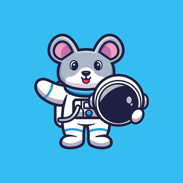 Lindo ratón astronauta con ilustración de vector de dibujos animados de casco