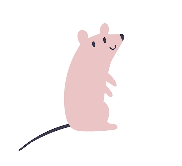 Vector lindo ratón bebé feliz roedor gracioso con cara sonriente divertido pequeño animal encantador en estilo escandinavo personaje infantil encantador ilustración vectorial plana infantil aislada sobre fondo blanco