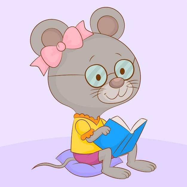 Vector lindo ratoncito leyendo un libro