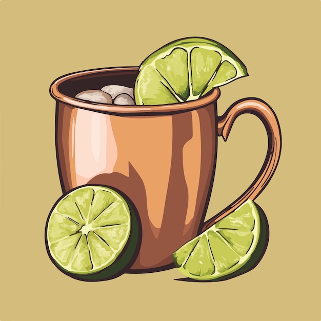 Lindo y refrescante mula de Moscú con ilustración vectorial de cuñas de cal