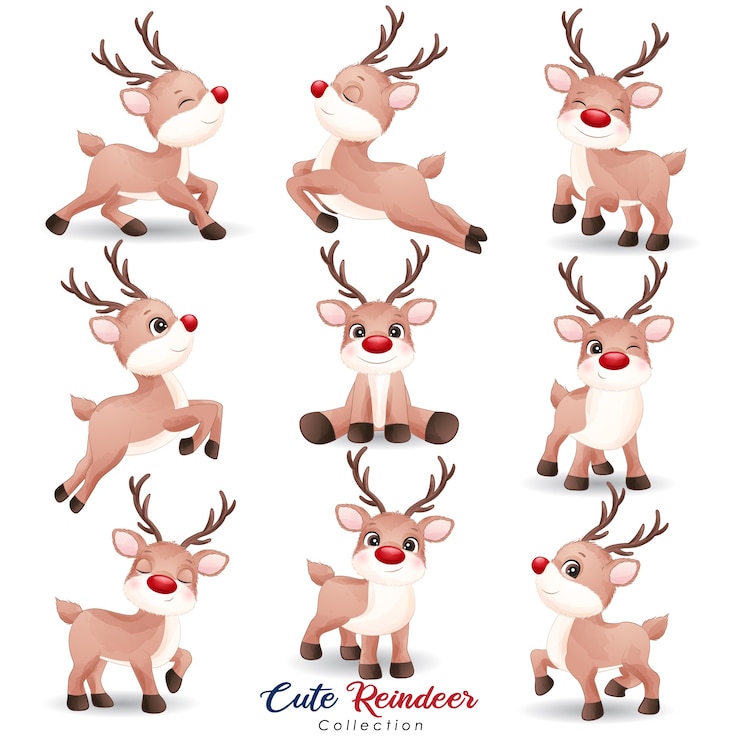 Vector lindo reno para el día de navidad con ilustración acuarela