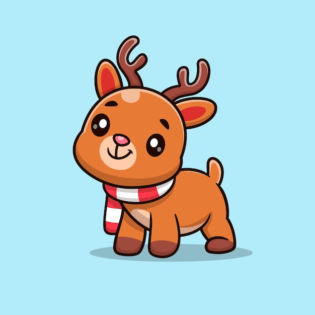 Lindo reno de dibujos animados con pañuelo de invierno Icono vectorial Ilustración Fiestas de animales