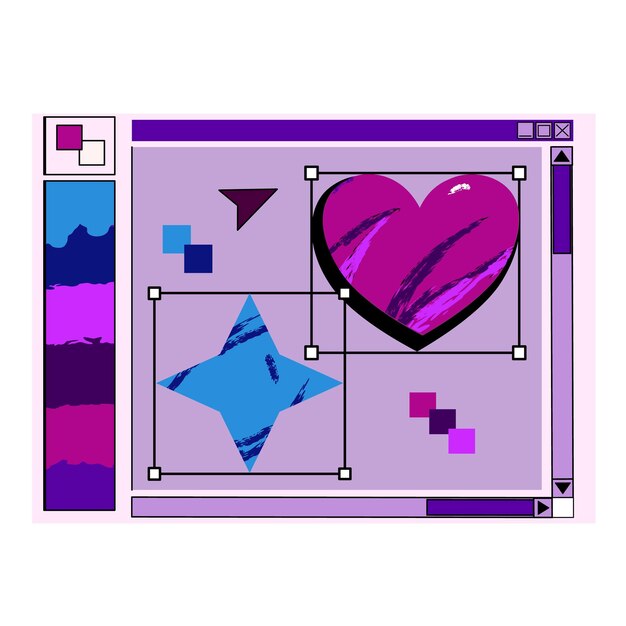 Vector lindo retro vaporwave escritorio con corazones y estrellas retro navegador ventana de la computadora en los años 90 vaporwave