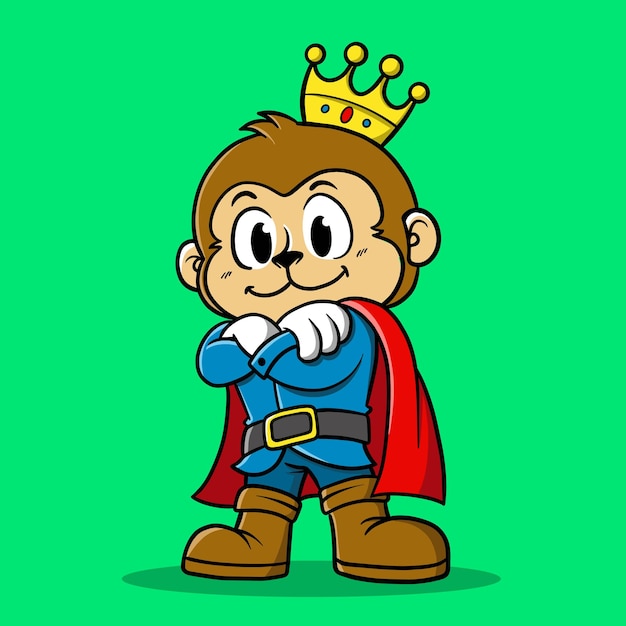 Un lindo rey mono con corona Concepto de icono de ilustración vectorial de dibujos animados aislado