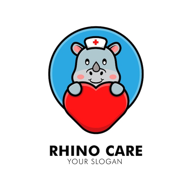 Lindo rinoceronte abrazando corazón cuidado logo animal logo diseño ilustración