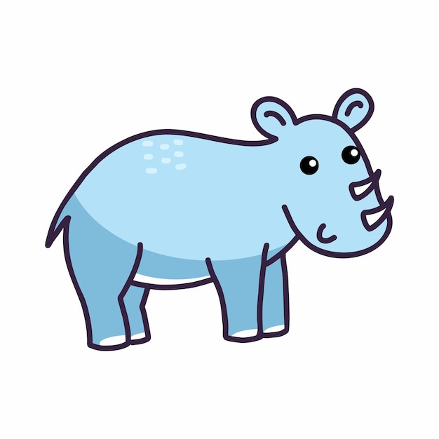 Vector lindo rinoceronte azul animal africano ilustración vectorial para niños pegatina dibujada a mano
