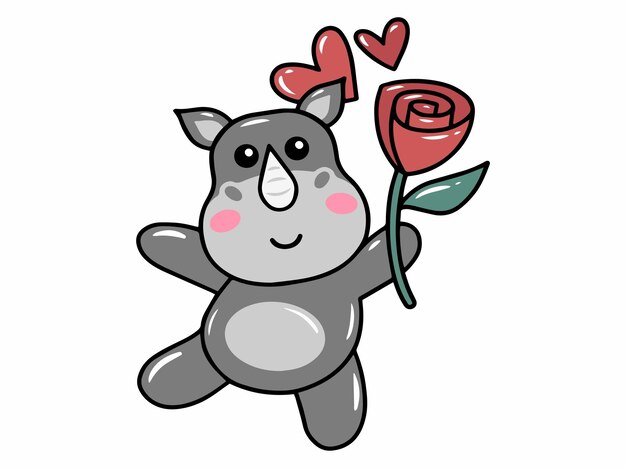 lindo, rinoceronte, caricatura, animal, ilustración