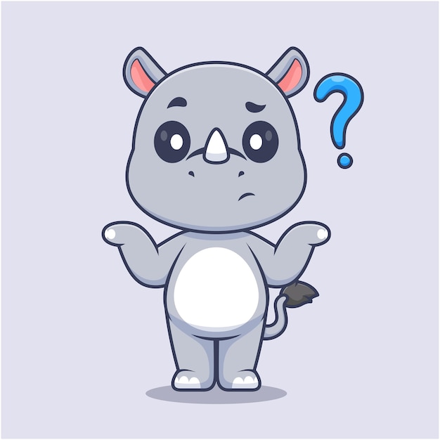 Lindo Rinoceronte Confundido Pensamiento Dibujos Animados Vector Icono Ilustración Animal Naturaleza Icono Concepto Aislado