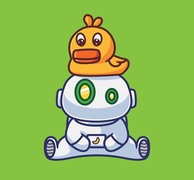 Vector lindo robot astronauta con un pato en el baño.